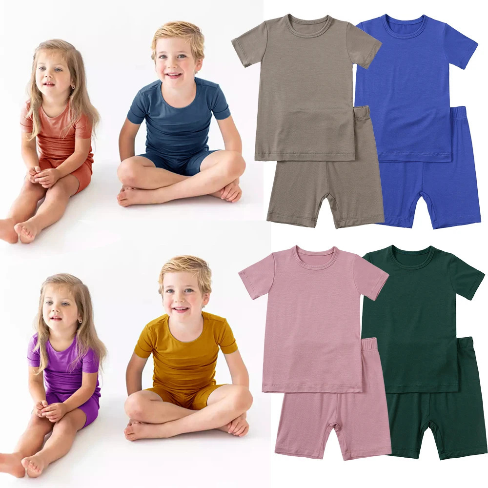 2025 Bamboo Fiber Clothes Kids Pyjamas Sets Long Sleeve Elasticity Breathable Sleepwear Toddler Boy Girl Loungerwear Outfits 250403