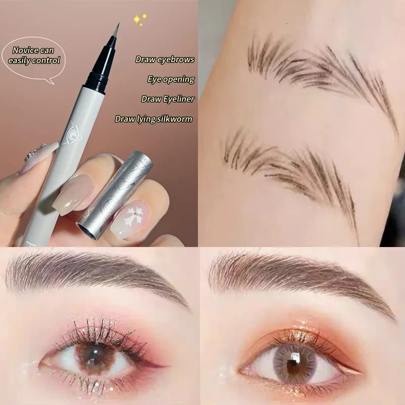 Liquid Eyebrow Pencil 4 Colors Very Fine Lying Silkworm Eyeliner Lasting Nature Water Proof Brown Gray Water-based Eyebrow Pen 250414