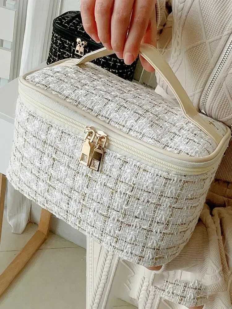 New Korean style plaid small fragrant sailor holding large capacity color cosmetic storage bagXJ250415