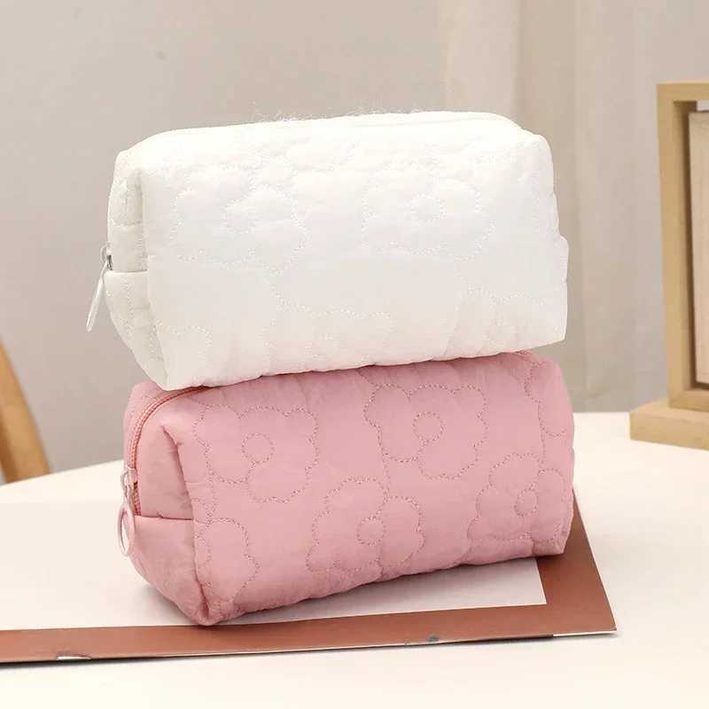Womens pink and white cotton embroidered pillow makeup bag large capacity makeup organizer bag portable travel storage bagXJ250415