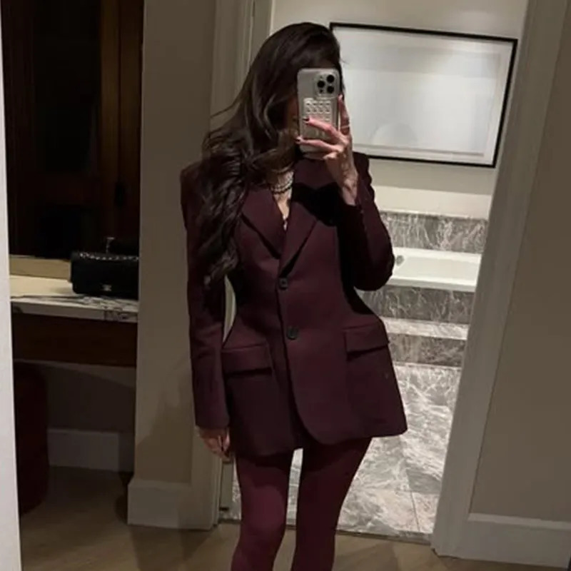 Waist pleated lapel jacket womens suit jacket single chest elegant and fashionable office womens jacket top-level formal attic 250415