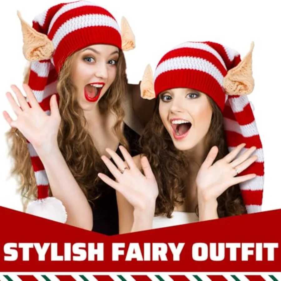 Christmas Knitted Elf Hats with Ears for Adults Women Men Red and White Elf Beanie Crochet Long Santa Hats Beanie Elf Costume A Y251115
