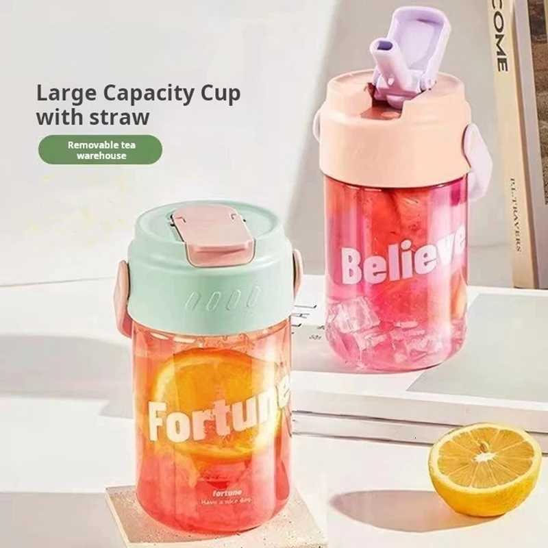 Water Cup With High Appearance 800ml Portable Coffee Straw Cup With Tea Compartment Cute CupW251114