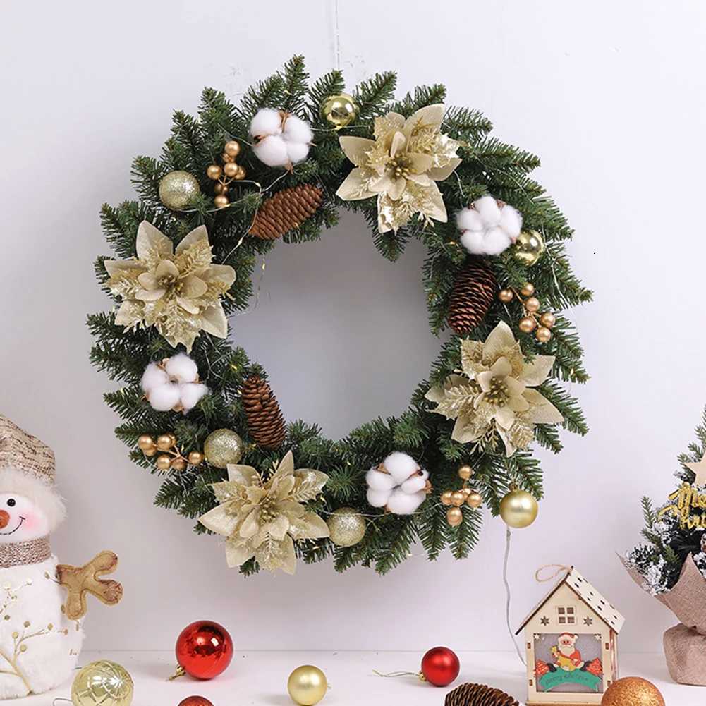 Christmas Door Decor Wreaths with Spruce Pine Cones Berry Ball 40CM Garland Decoration Realistic PVC Light Up for Indoor OutdoorM251115