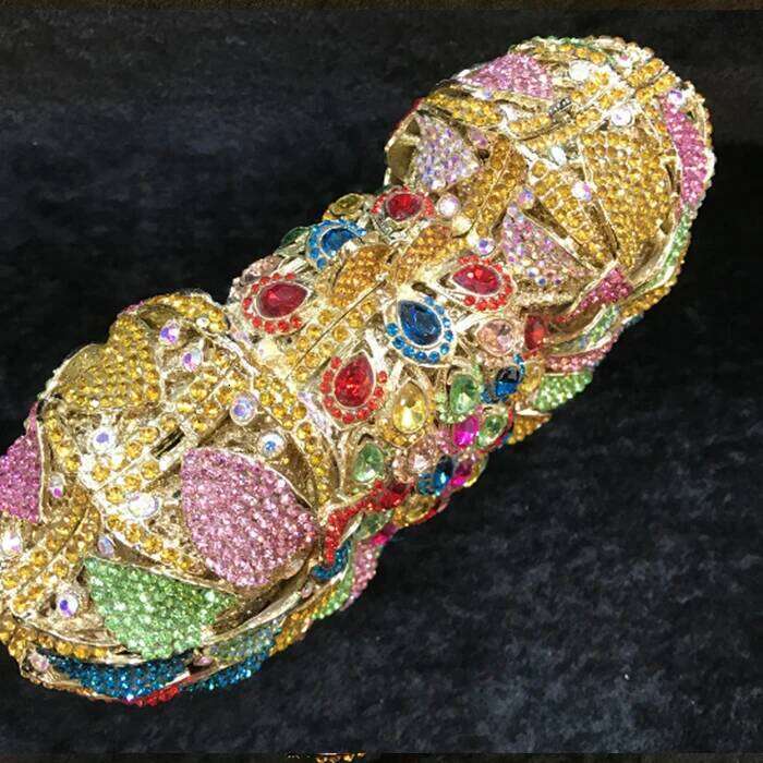 gold Crystal Diamond Evening Bag multi colour Metal Hard Case Minaudiere Handbag Purse Wedding Party Clutch wallet messenger bag