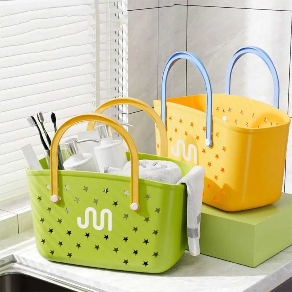Summer Colorful Beach Bag Plastic Waterproof Bathroom Storage Basket Large Capacity DIY Handbag Bathroom Basket W250415