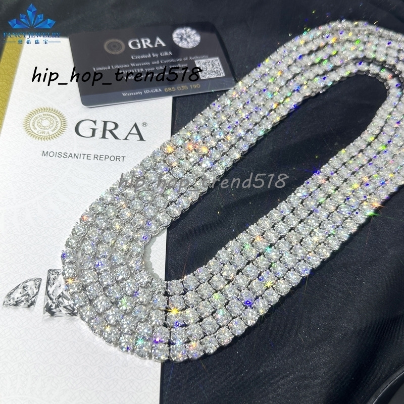Hot Price Hip Hop Jewelry Necklace 2mm 3mm 4mm 5mm 6.5mm 925 Sterling Silver Hiphop Chain VVS Moissanite Tennis Chain
