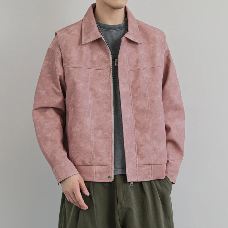 PFHQ American Style Lapel PU Leather Jacket Mens Solid Color Long Sleeve Trun-down Collar Streetwear Male Tops 21Z6039 250409