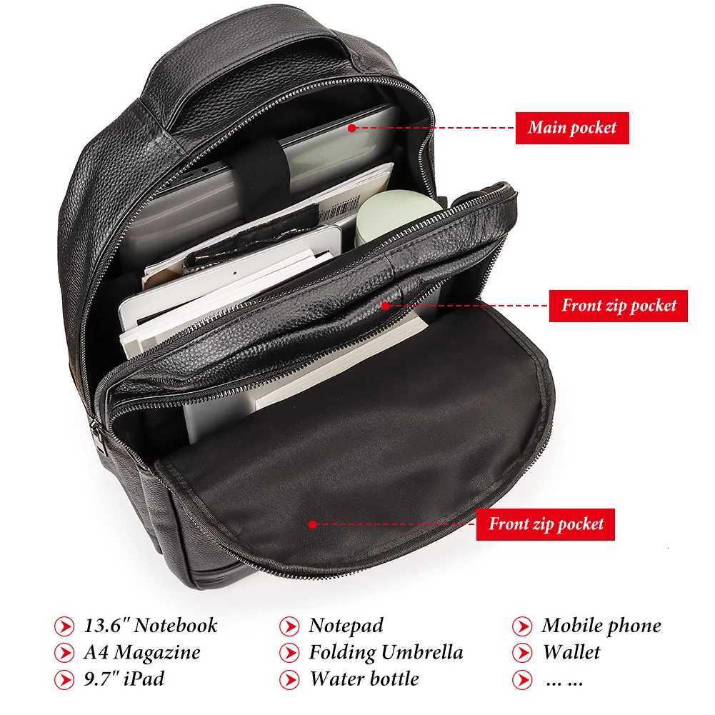 KAVIS Genuine Leather Fashion Backpack Laptop Men Luxurious Bagpack Student High Quality School Bag Durable Knapsack BlackW251114
