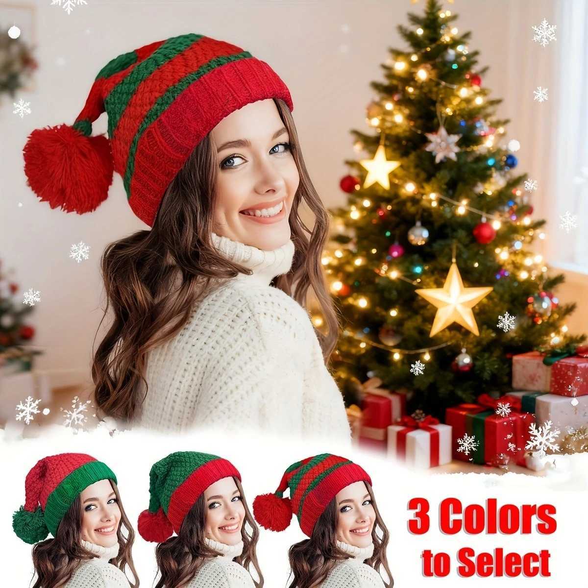 Christmas Hat Contrast Ball Party Cap Suitable for Xmas Parties Activities Knitted Santa Hats Festive Headwear Xmas Party Hat Y251115