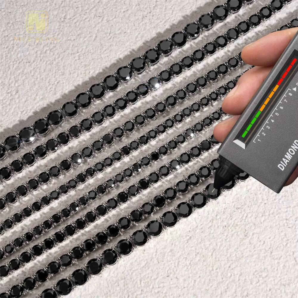 Pass Diamond Tester Black Gold Plated 925 Sterling Silver Moissanite Iced Out Necklace Black Color Moissanie Tennis Chain