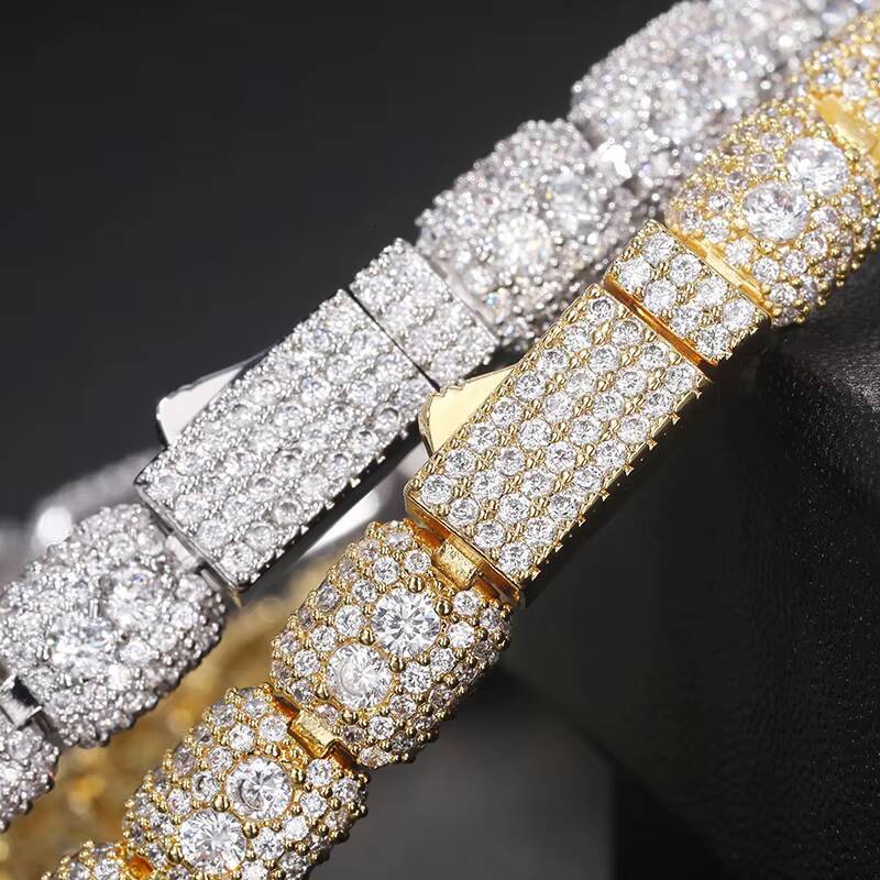 New Arrival Handmade Claw Set Round Brilliant Cut Vvs D Moissanite Rapper Luxury Glamour 925 Sterling Silver Bracelet