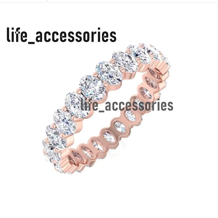 Custom Handmade 18K Rose Gold Oval Diamond Custom Moissanite Ring Eternity Wedding Ring Band for Women