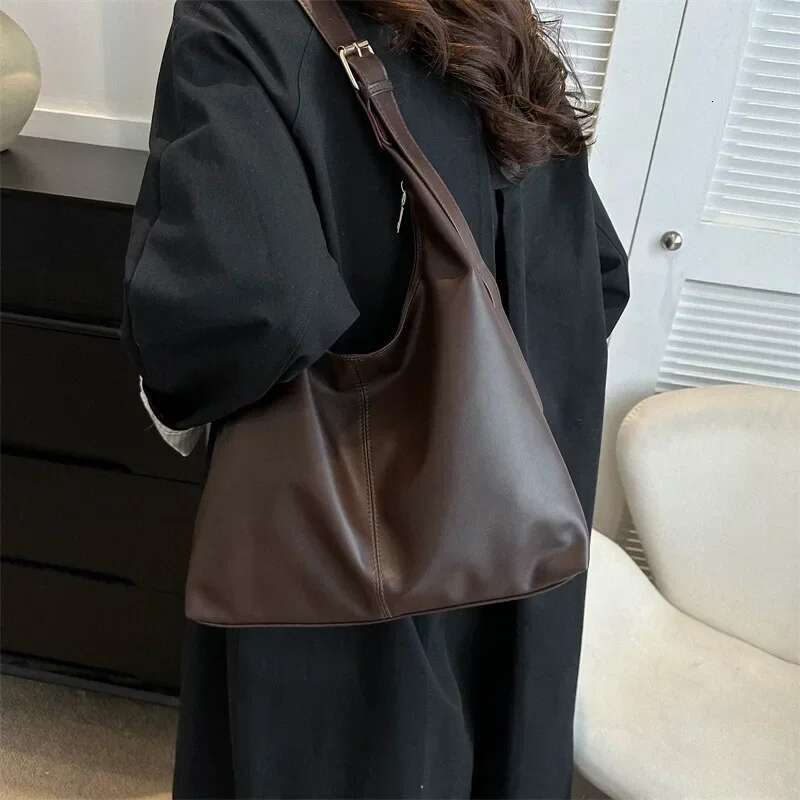 Fashion Korean Version Large Capacity Single Cross-Body Women's Handbag Simple Casual Commuting PU Leather Shoulder Tote Bag