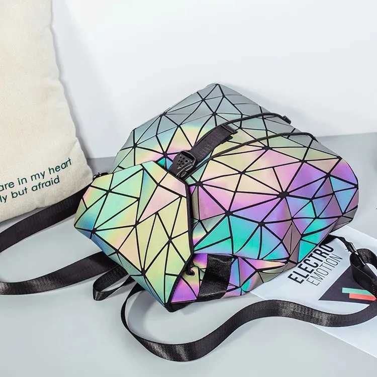 Fashion Luminous Women backpack Drawstring folding backpack Triangle Sequin Backpack for Reflective strip Female student bagW251114