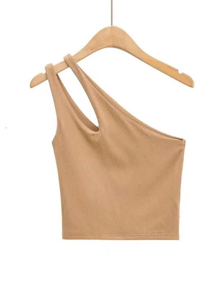 Sexy Womens Crop Top Solid Stretch Fit Knit Sleeveless One Shoulder Hollow Out Basic Backless Tank Top 250415