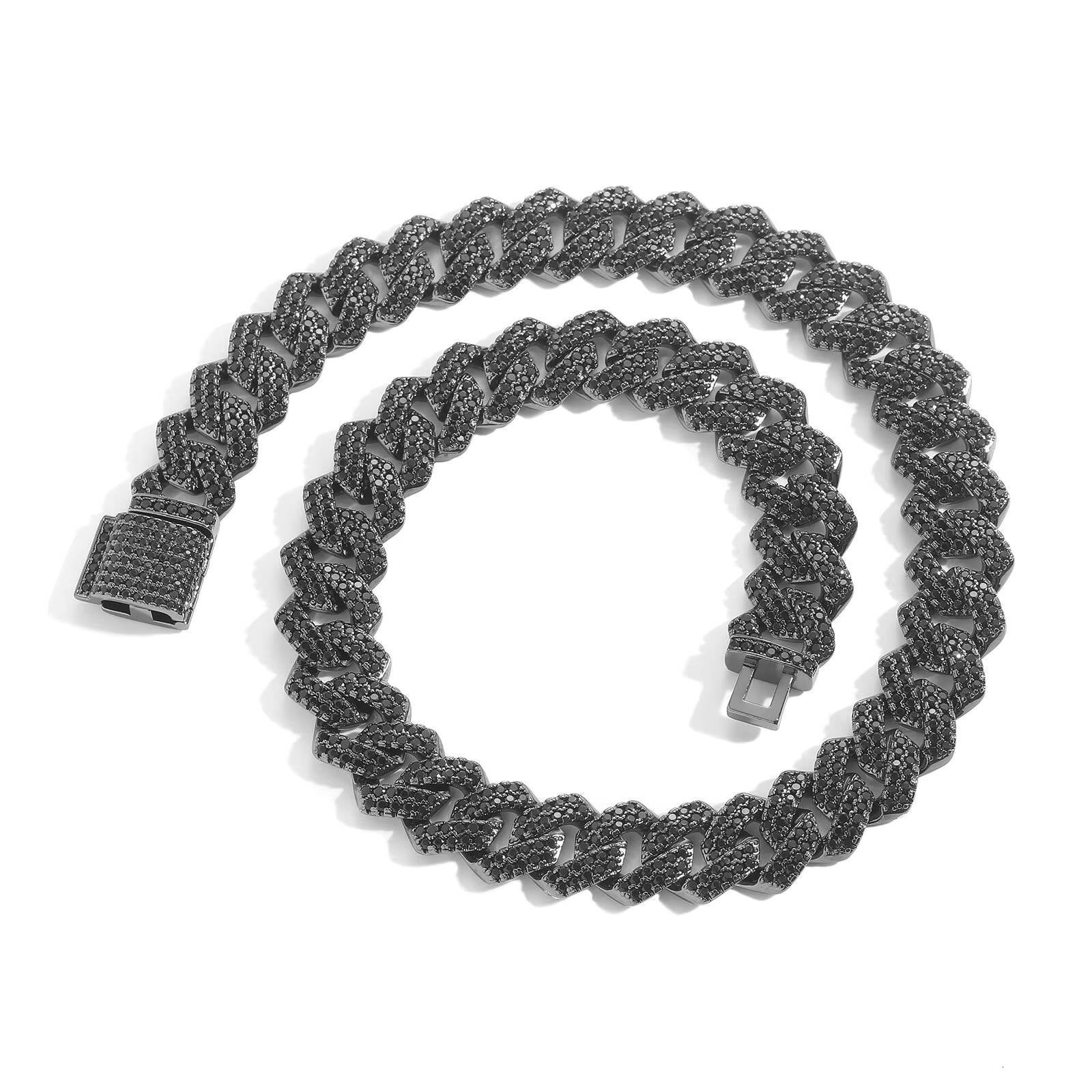 VVS Moissanite Black Plated Iced Out Chain Bracelets Jewelry S925 Silver Black Diamond Cuban Link Chain Hip Hop Fashion Jewelry