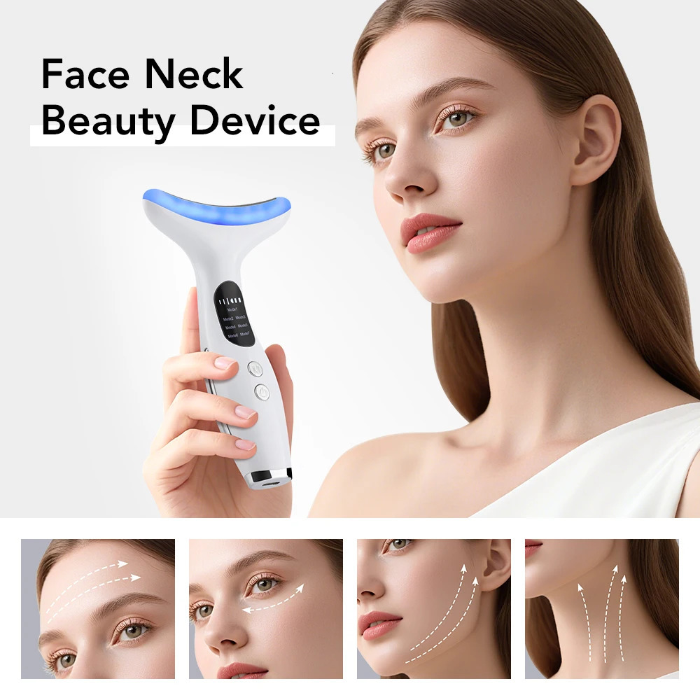 7 Colors LED Lights Neck Face Beauty Device EMS Vibration Massage Improve Neck Lines Anti Wrinkle Face Lifting Machine Tool 251113