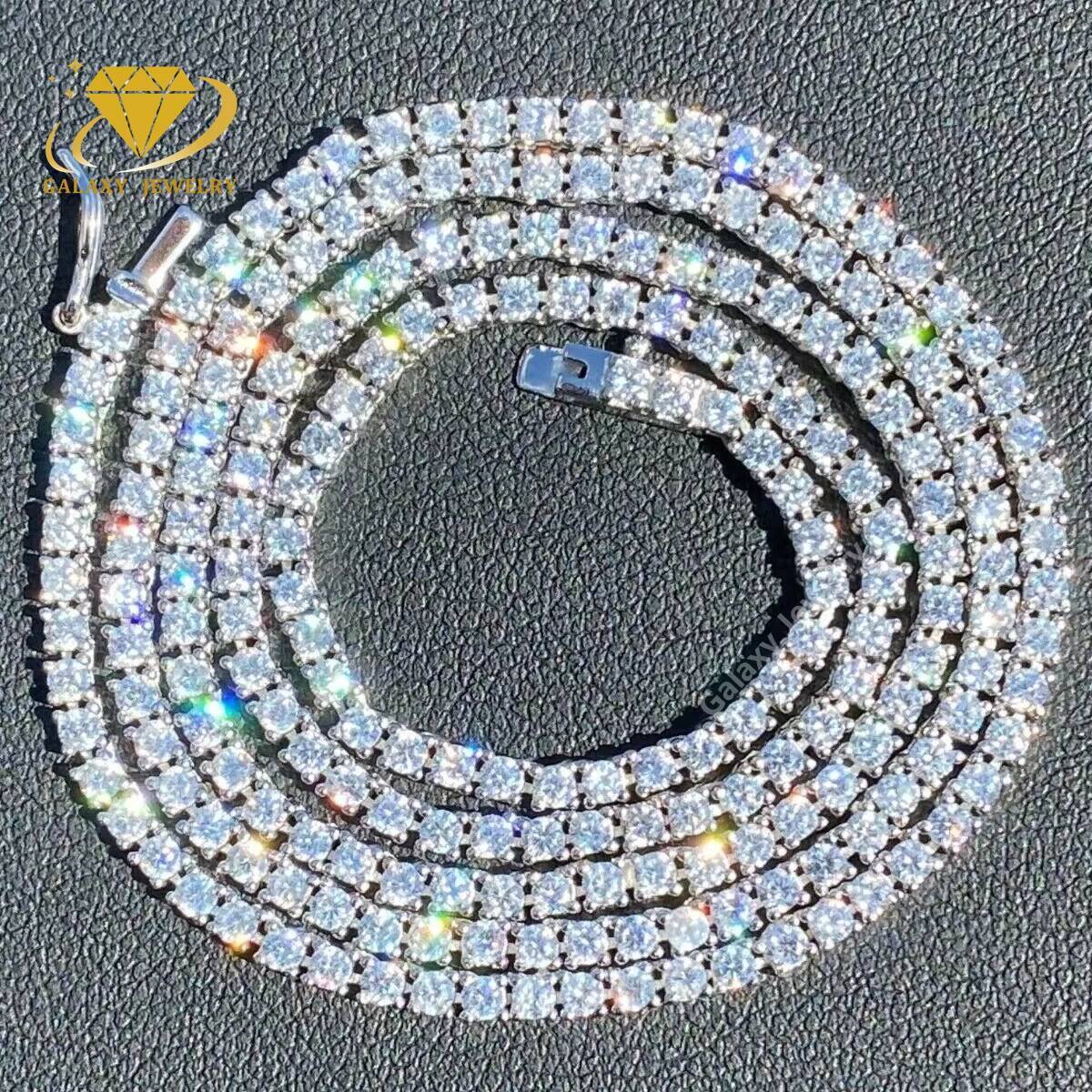 Iced Out Bling Tennis Chain Small Cluster Necklace 2mm Moissanite Diamond Collar Chains 925 Silver Hiphop Cuban Men Woman