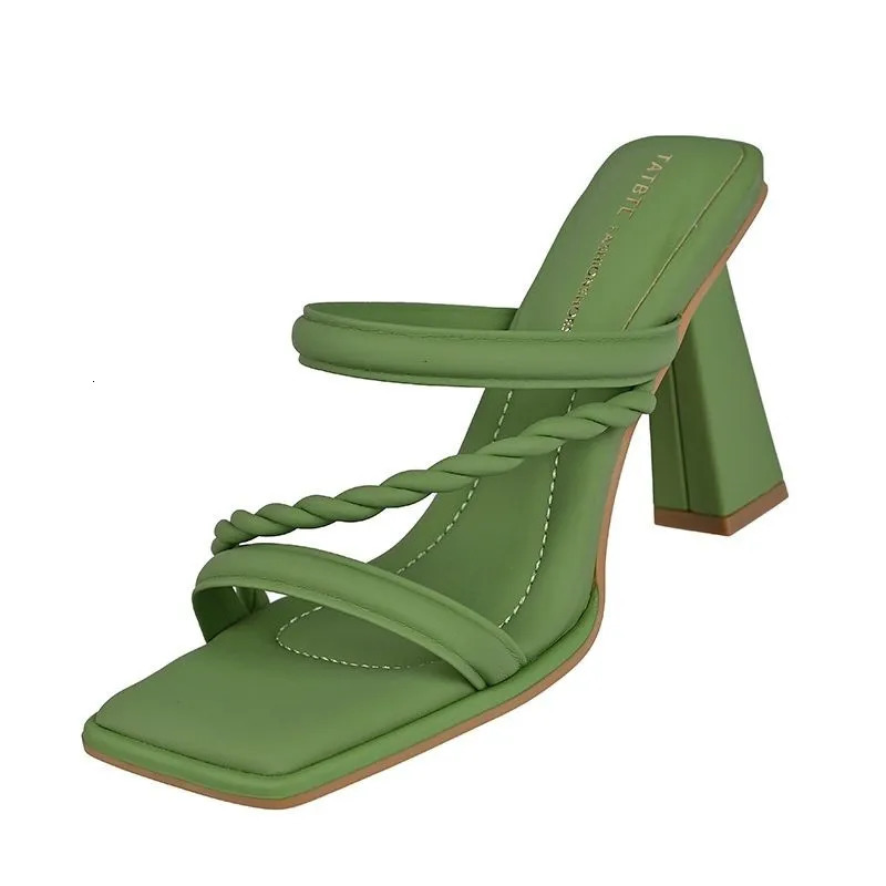 Fashionable summer womens one-piece slider square high heels square toe cool slider 250411