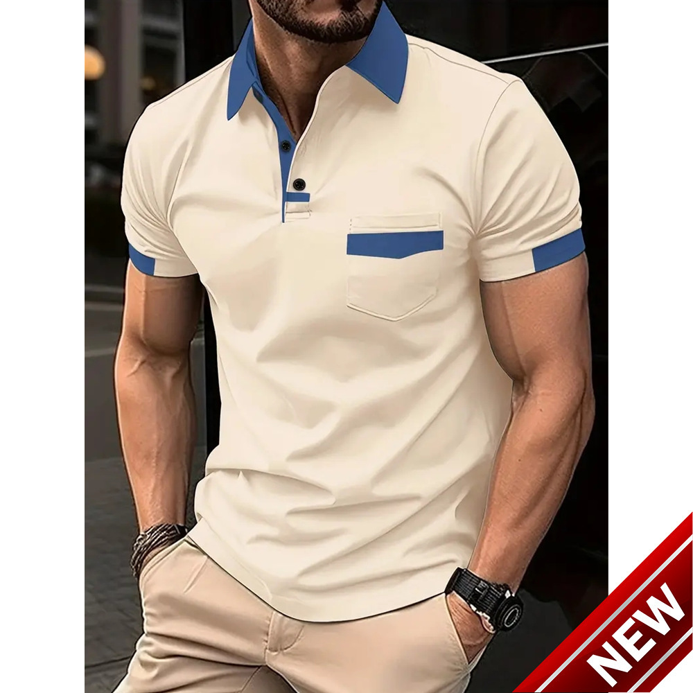 2025 Mens Top Color blocked Pocket Summer Quick Sale Mens Polo Shirt Sports Polo Shirt