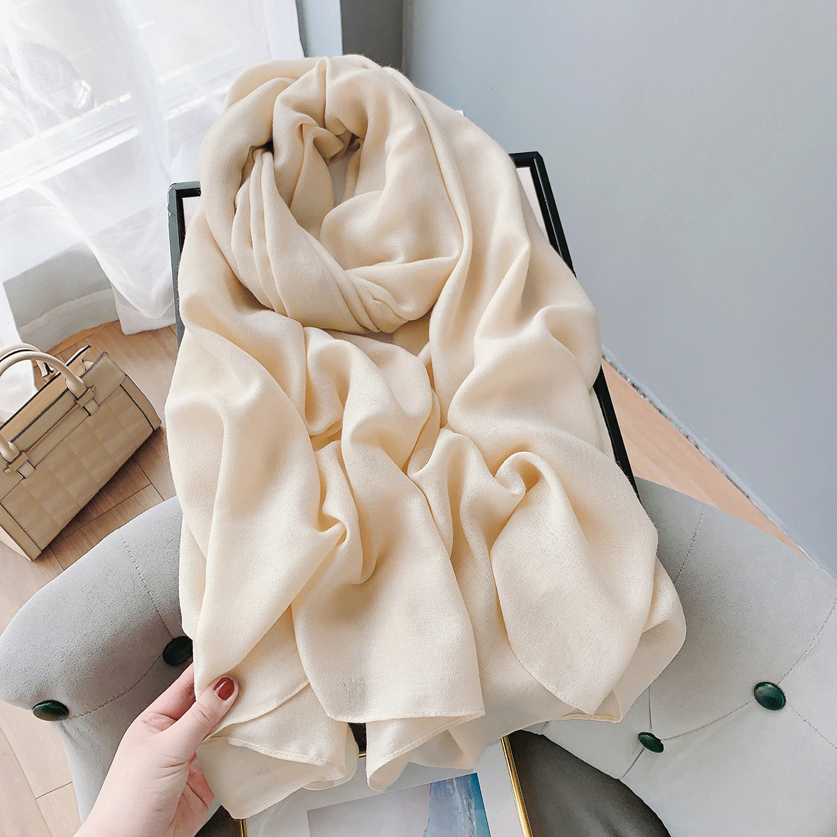 K399 Cotton and linen scarf for women, spring and summer, literary Korean style, long, solid color shawl, thin and versatile neck scarf, air-condition
