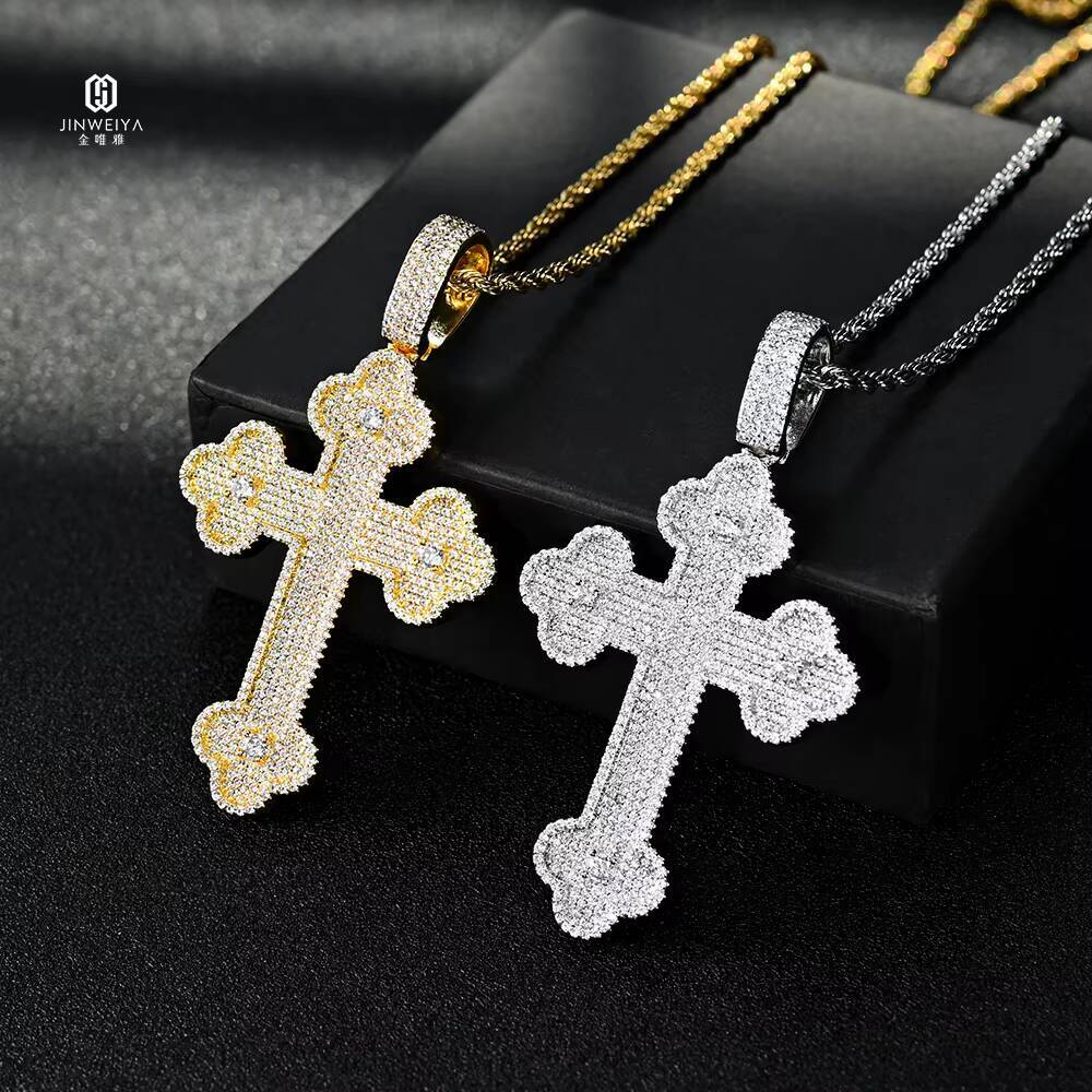 Wholesale S925 Silver Gold Plated VVS Moissanite Cross Pendant Iced out Hip Hop Style Classic Design for Necklace