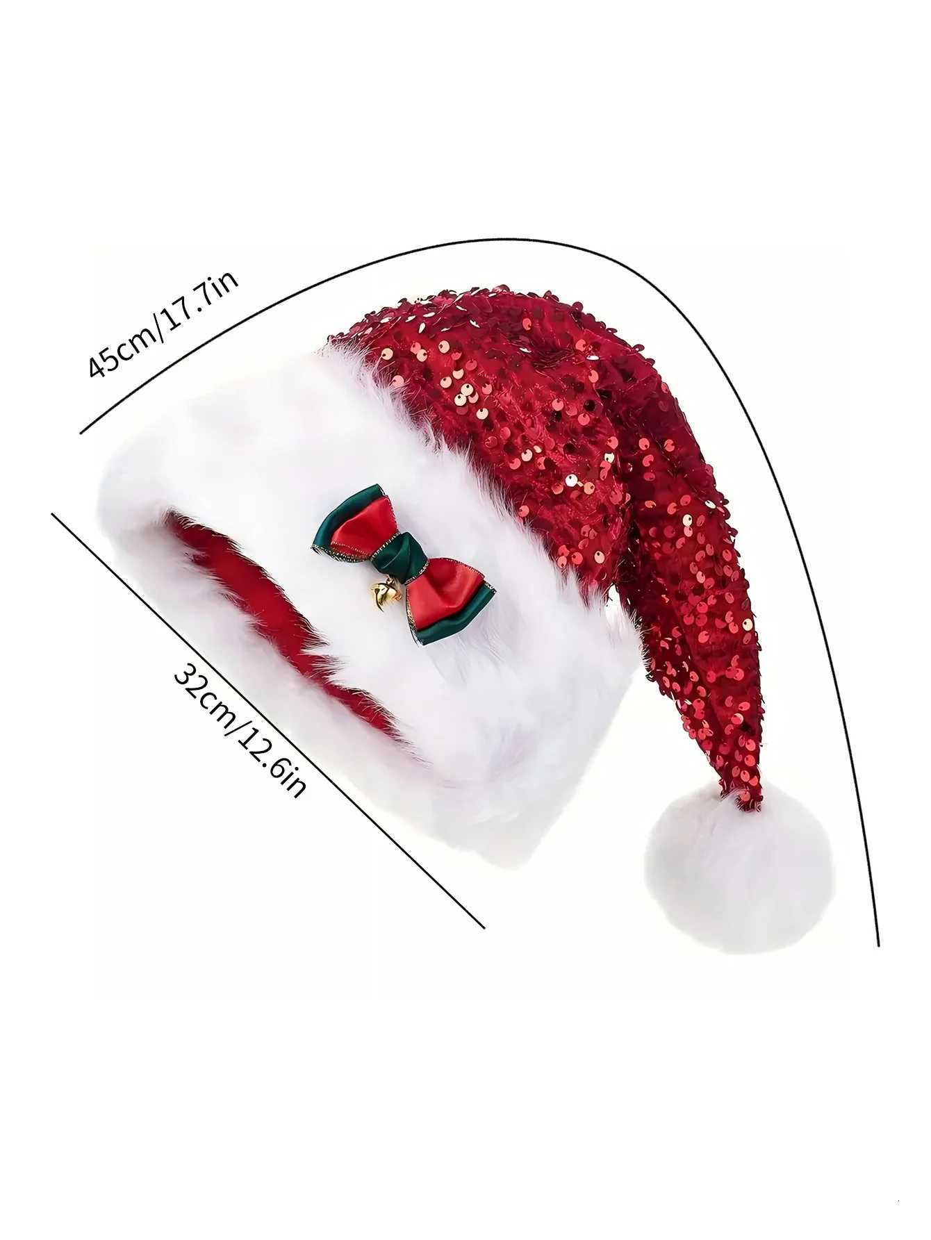 Christmas Hat with Sequins Bow Design Plush Warm Enlarged Thickened Holiday Party Decoration Hats for Women Beanie Winter Hat Y251115
