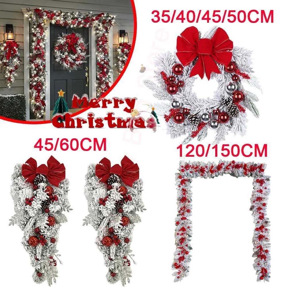 Christmas Wreath Rattan Set Christmas Decorations Bow Flower Garland For Front Door Hanging Christmas Ornaments New Year DecorM251115