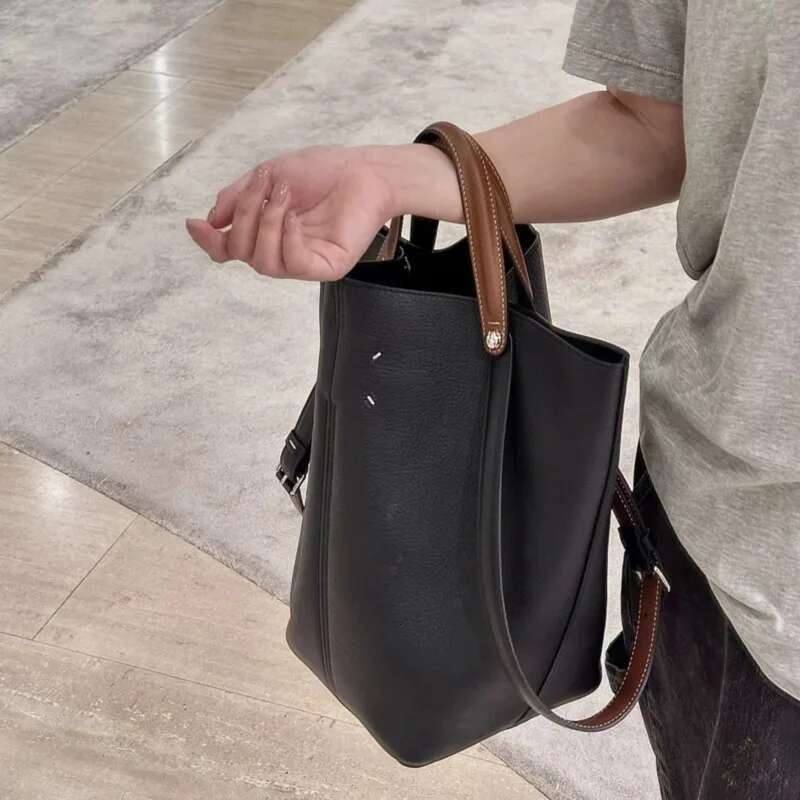 Fashion High Quality Bucket Handbags PU Leather Trendy Shoulder Large Capacity Elegant Black Chic Commuter Bag For Women