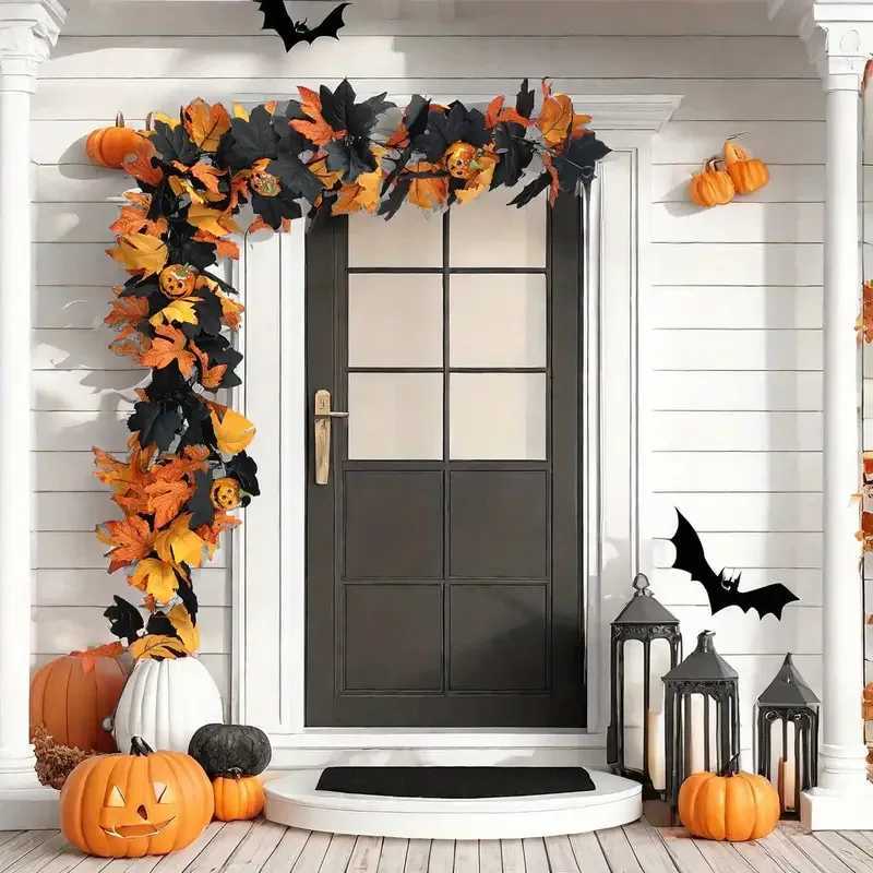 Halloween Artificial Maple Leaf Rattan Pumpkin Vine For Front Door Wall Window Door Hangings Ornament Halloween DecorationM251115