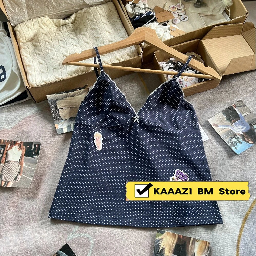 Ultra thin bow vest womens summer sleeveless cotton crop top casual cute preparatory style Y2k Versatile 250414Z