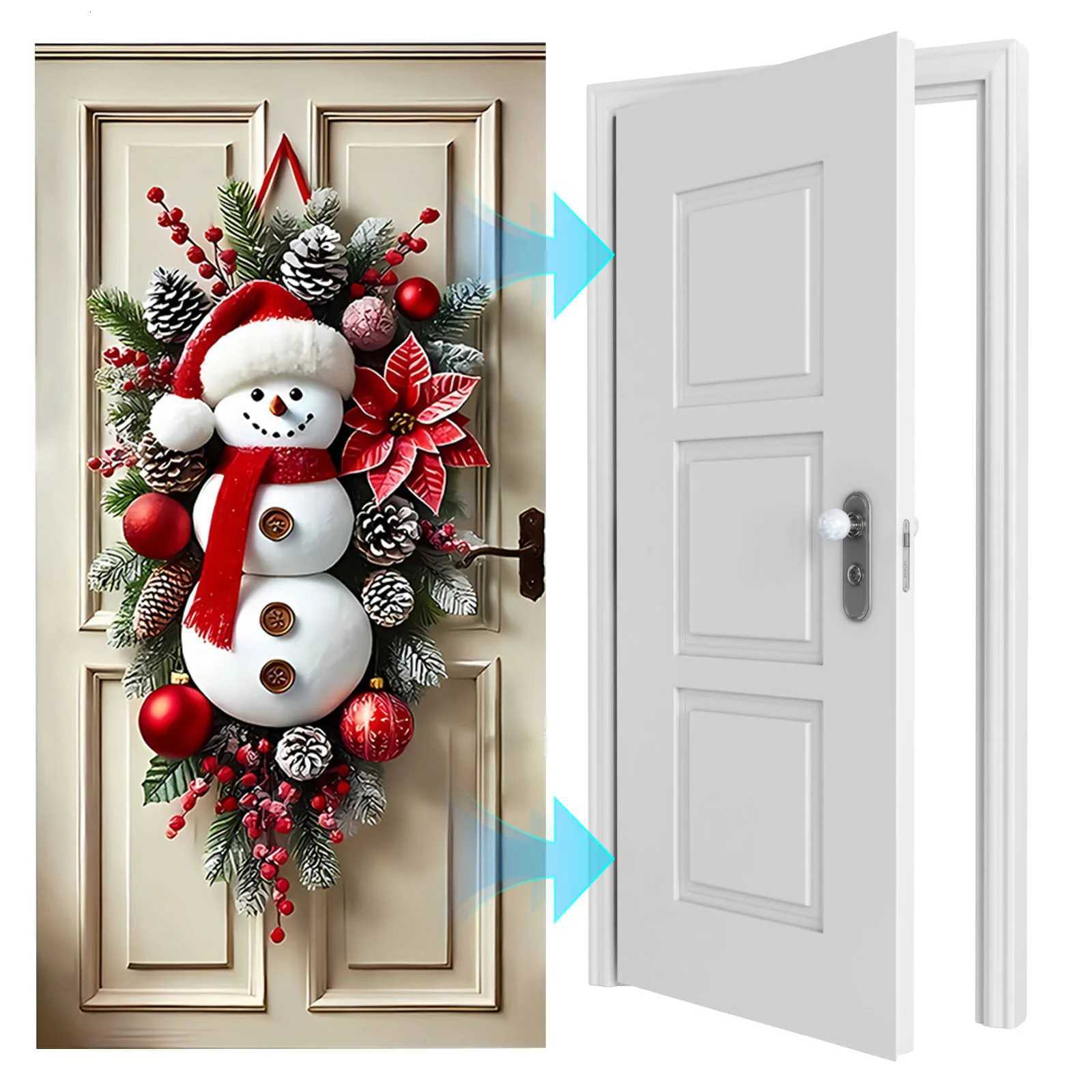 Christmas Snowman Wreath with Scarf Snowman Wreath Wall Hanging Winter Snowman Xmas Wreath for Holiday Home DecorationM251115