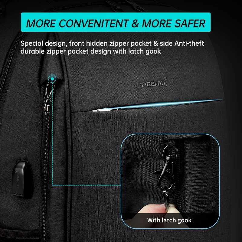 Tigernu Mens Backpack Fashion Travel Backpacks Male Anti Theft USB Charging 156 Laptop Backpack Waterproof School Bags For MenW251114