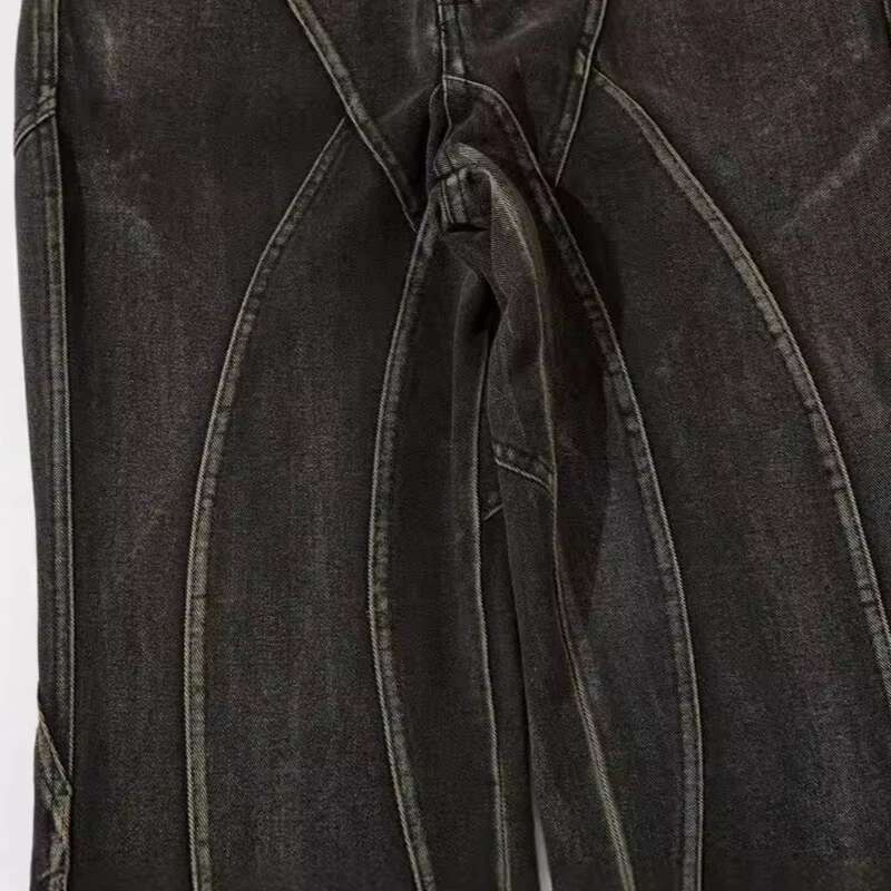 American Spliced Jeans Men's High Street Washed Split Design Denim Pants Loose Boot Cut Bottom 2025 Spring Chic New 28W4044