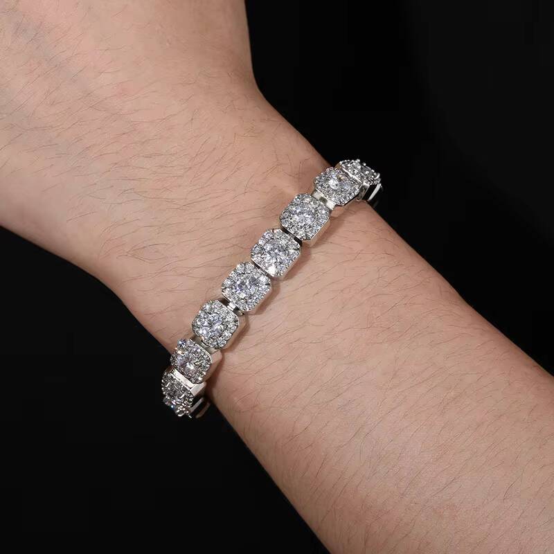 Dropshipping Fashion Men Jewelry Fine Iced Out 10mm 925 Sterling Silver VVS Moissanite Tennis Chain Bracelet