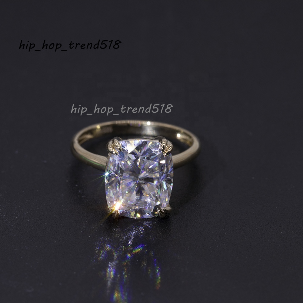 Wholesale Dubai Gold Ring Jewelry with 9x11mm 5ct Cushion Cut Moissnaite Diamond Gemstones 14k Yellow Gold Engagement Ring