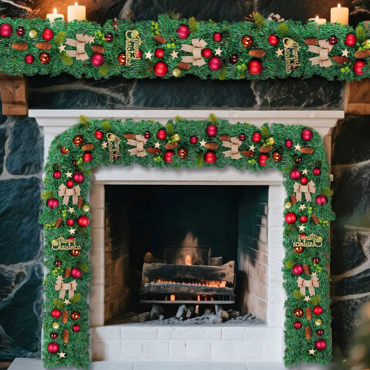 2025 Christmas Wreath Green Artificial Wreath With Cones And Red Berries Artificial Decoration For Indoor And Outdoor GardenM251115