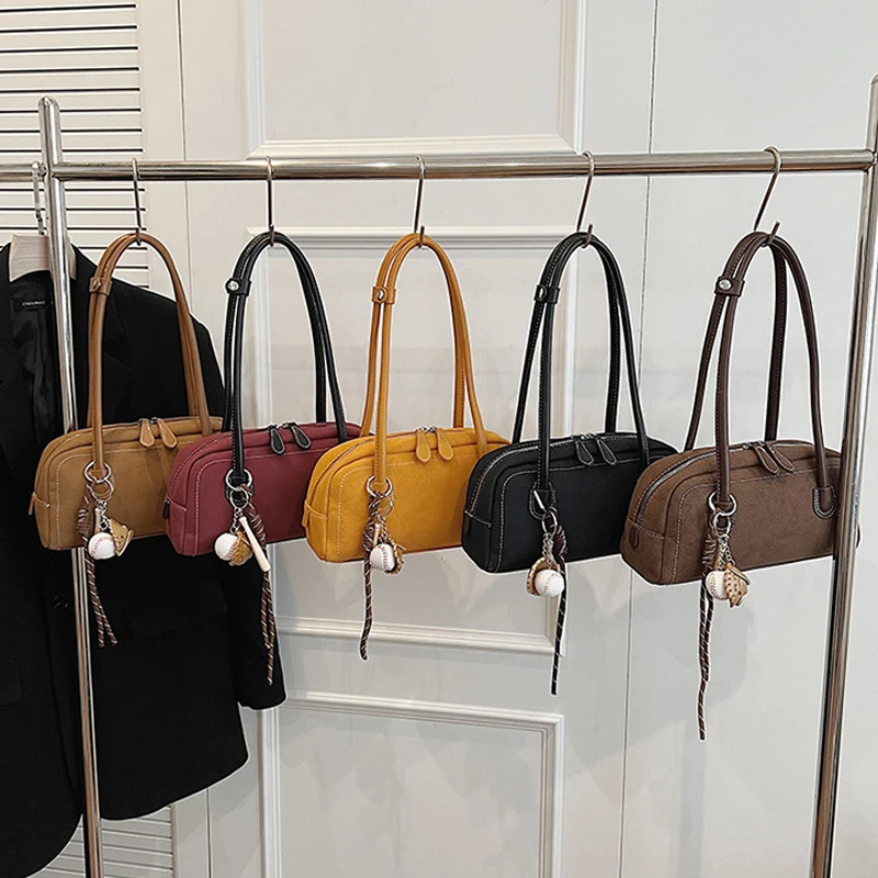 Suede Shoulder Bag for Women Multi Pocket Bottom Bag Artificial Suede Solid Color Handbag Zipper Handbag 250410