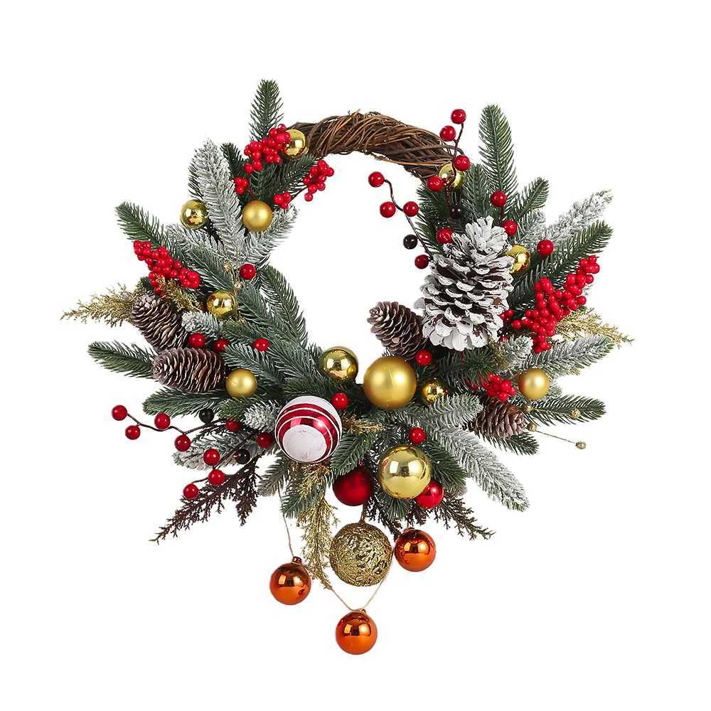 Christmas Decoration with Red Fruit Pine Garland Home Wall Decoration with BellHanging Decoration in Front of The DoorM251115