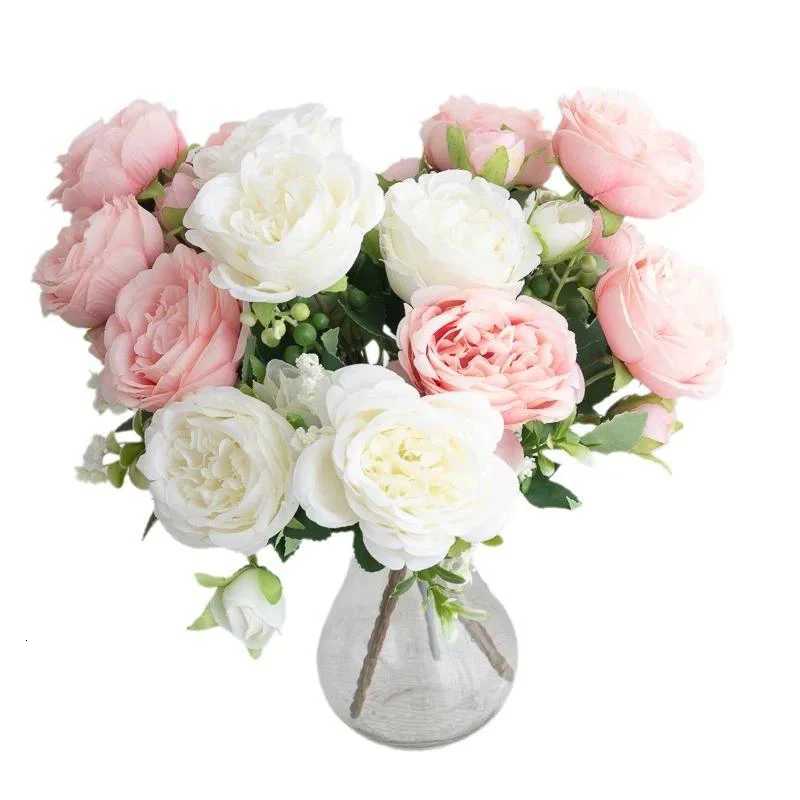 Artificial Flowers Fake Silk White Peonies Used for Home Room Vase Decoration Christmas Wreath Wedding Bouquet Party AccessoriesM251115