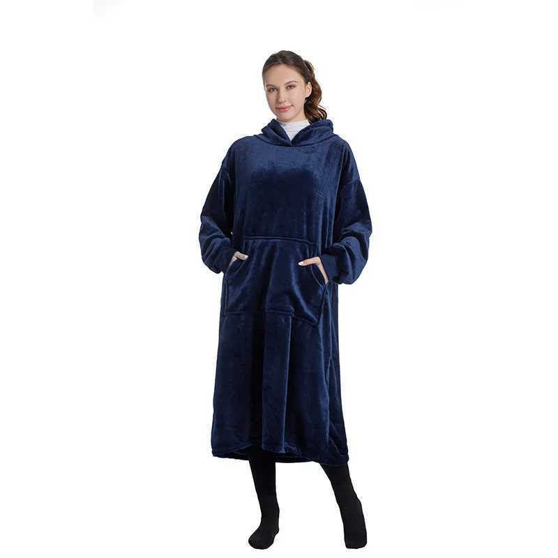 Winter New Womens Velvet Thick Long Hooded Home Sleeping Robe Large Warm Hoodie Comfortable and Warm Lazy Thick Hoodie C251115