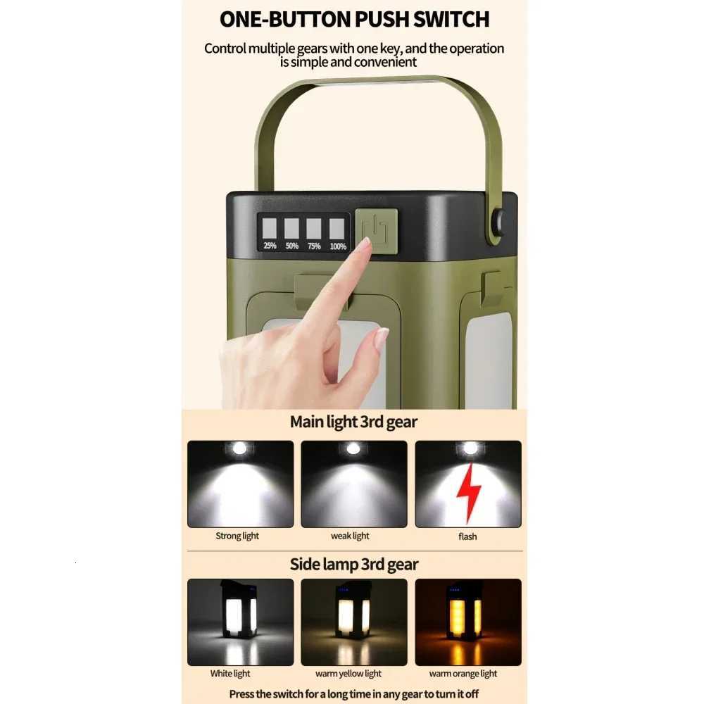 Solar Outdoor Portable Camping Light Solar Charging Foldable 2000mah Power Bank Intelligent Display Portable Hanging Tent Light M251115