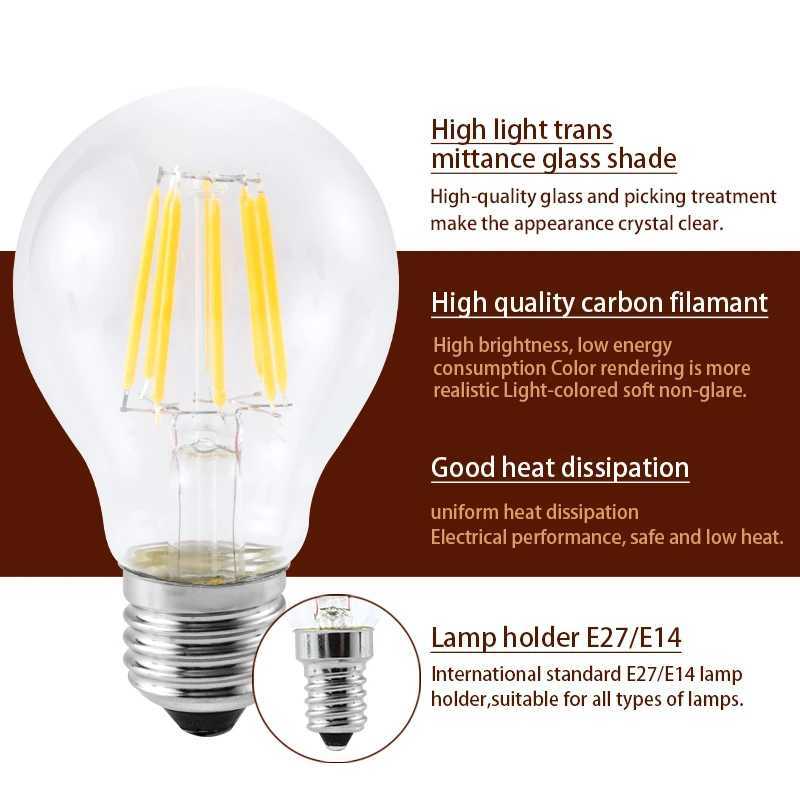 6pcs A60 G45 Retro Edison Glass Bulb E14 E27 2W 4W 6W 8W LED Light Bulb AC 220V Globe Ball Bulb Cold/Warm White Lampada LED Lamp C251115