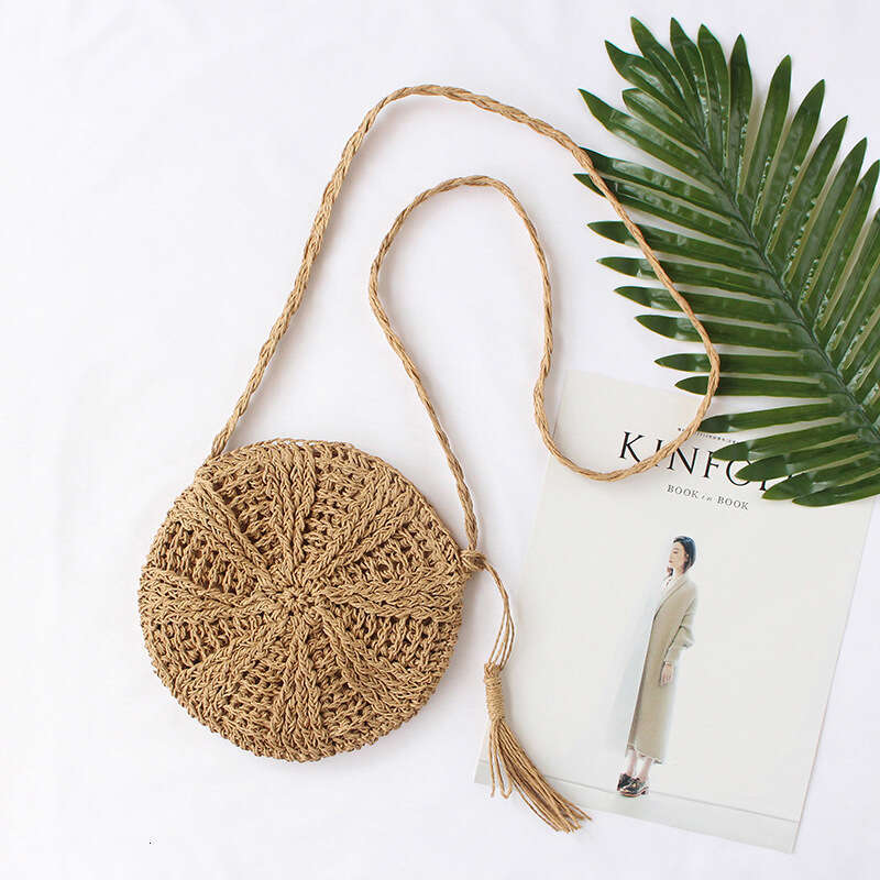 Handmade Beach Bag Straw Bag New Product, Single Shoulder Crossbody Beach Woven Round Small Bag, Japanese And Korean Women's Artistic Simplicity 