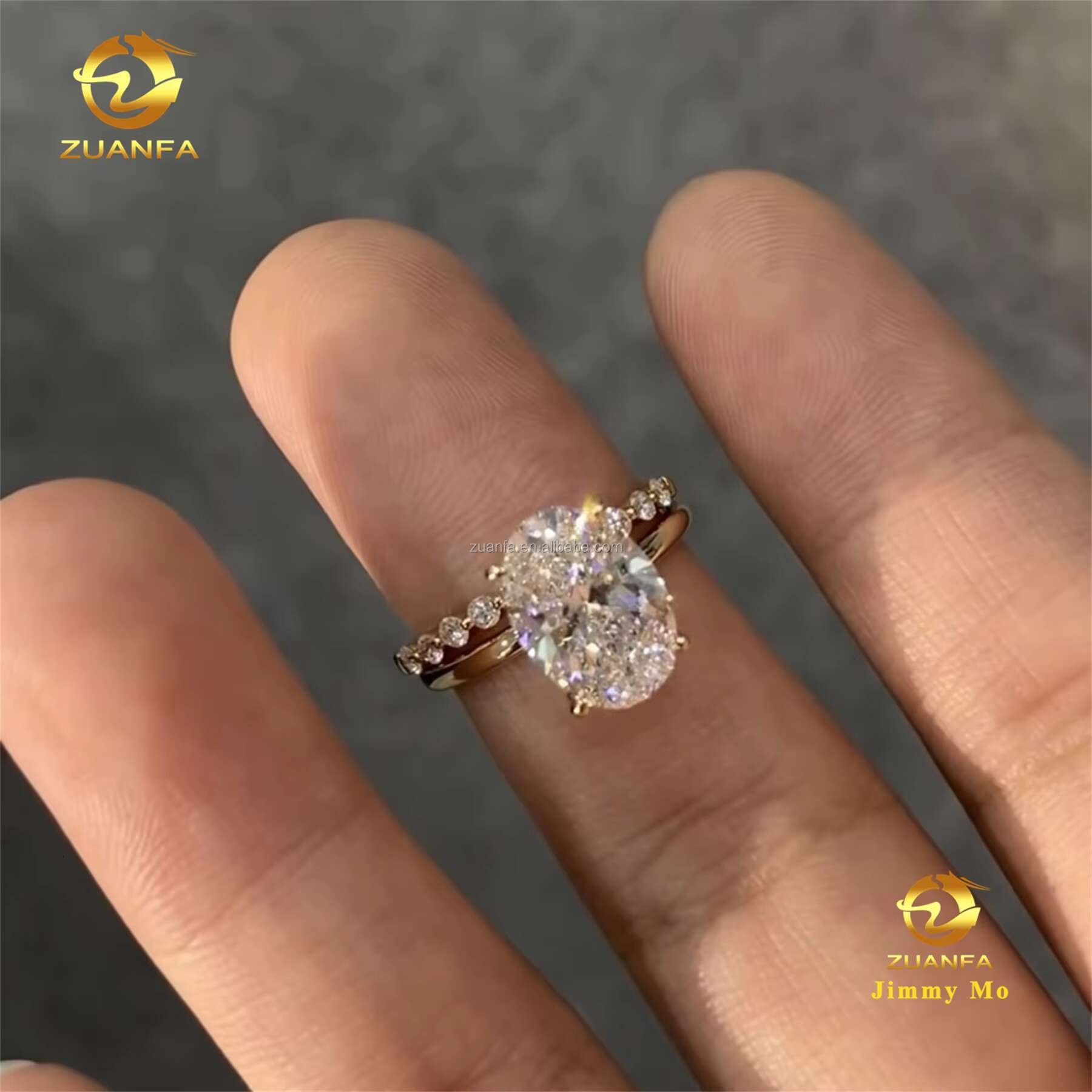 Custom Elegant Style 14k Solid Gold IGI Certificates Bridal Jewelry 3Ct CVD Lab Grown Diamond Oval Engagement Band Ring Set