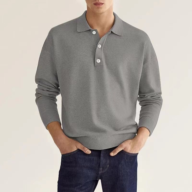 2025 autumn long sleeved V-neck button up mens casual top polo shirt