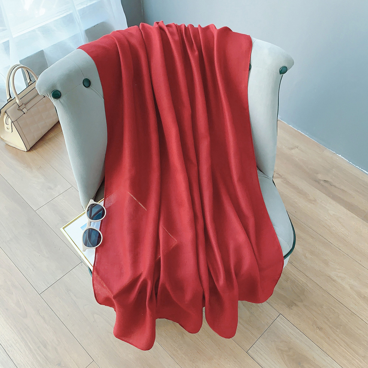 K399 Cotton and linen scarf for women, spring and summer, literary Korean style, long, solid color shawl, thin and versatile neck scarf, air-condition