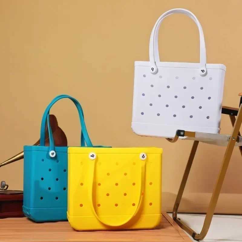 Waterproof rubber storage basket for womens handbags summer fashion womens shopping shoulder tote bag jelly Sac Croc bag W250415