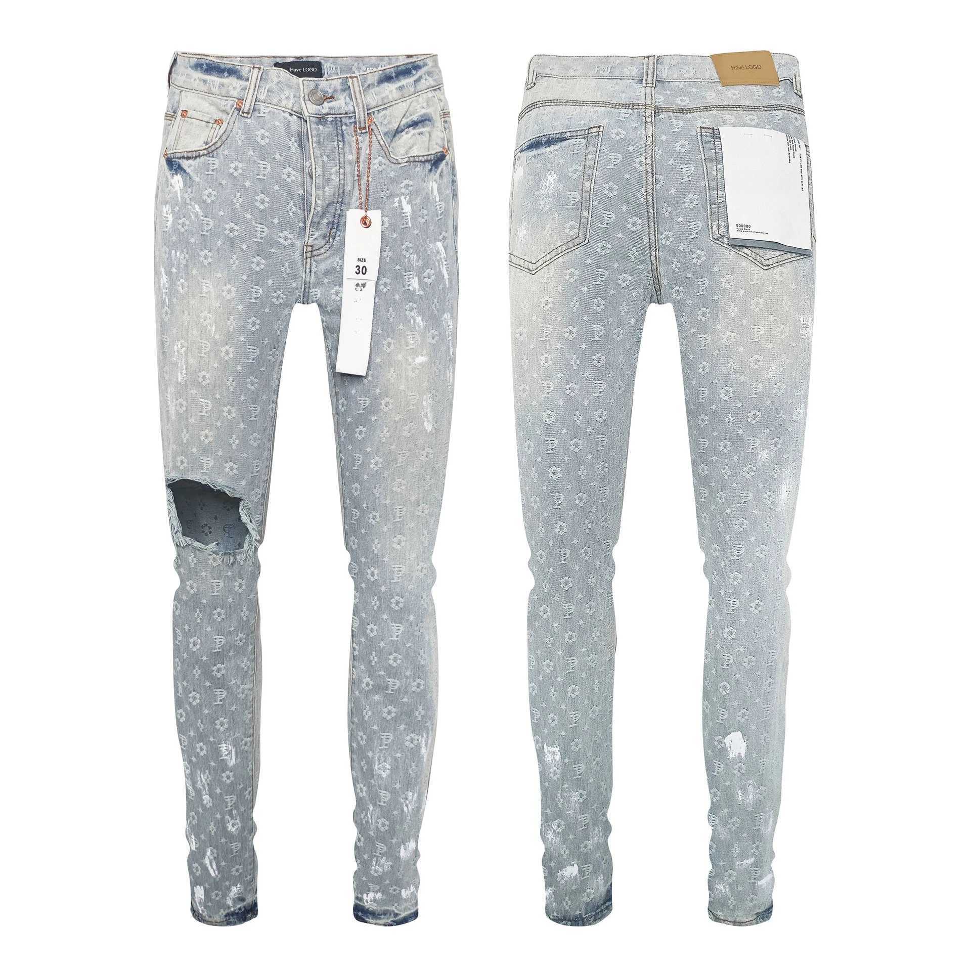 American jeans high striped torn white paint bet embroidered jeans brand pants X250415